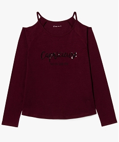 tee-shirt manches longues epaules denudees avec sequins rouge tee-shirts8022201_1
