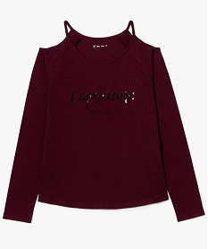 GEMO Tee-shirt manches longues épaules dénudées avec sequins Rouge