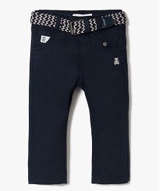 GEMO Pantalon en toile uni bébé garçon avec ceinture tressée - Lulu Castagnette Bleu