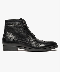 GEMO Bottines homme en cuir façon derbies à bout fleuri Noir