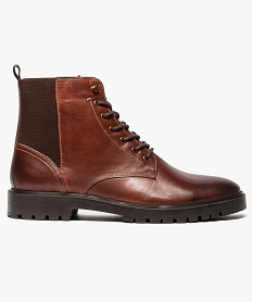GEMO Bottines homme en cuir effet patiné avec élastiques sur larrière marron standard