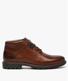 GEMO Boots homme semi-montantes avec dessus cuir et semelle crantée Brun