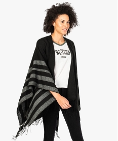 poncho femme bicolore avec finitions franges noir8042101_1