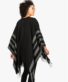 poncho femme bicolore avec finitions franges noir8042101_3