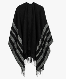 poncho femme bicolore avec finitions franges noir gilets8042101_4