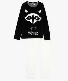 GEMO Pyjama fille en velours bicolore motif raton laveur Noir