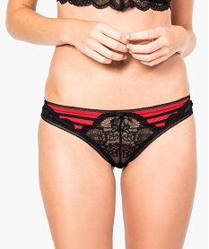 GEMO Tanga bicolore en dentelle Noir