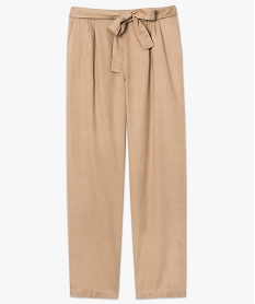 pantalon carotte en tencel noue a la taille beige pantalons8051501_4