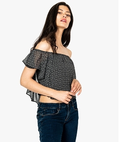 GEMO Crop top volanté col Bardot noir chine