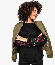 GEMO Sweat-shirt avec broderies fleuries sur les manches Noir