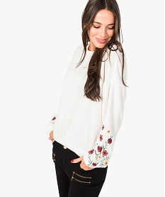 GEMO Sweat-shirt avec broderies fleuries sur les manches Beige