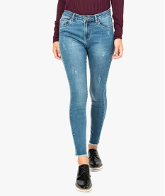 GEMO Jean skinny avec franges aux chevilles Gris