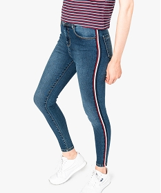 GEMO Jean skinny taille haute en stretch à bandes latérales Bleu