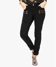 GEMO Pantalon femme slim avec fausses poches zippées devant Noir