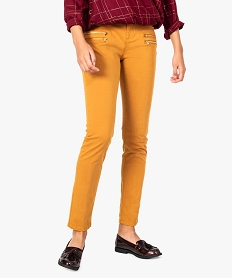 GEMO Pantalon femme slim avec fausses poches zippées devant Jaune