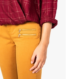 pantalon femme slim avec fausses poches zippees devant jaune pantalons8056501_2