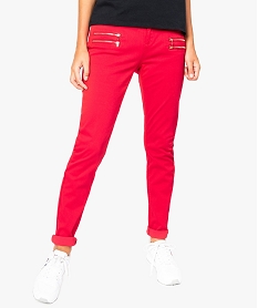 GEMO Pantalon femme slim avec fausses poches zippées devant Rouge