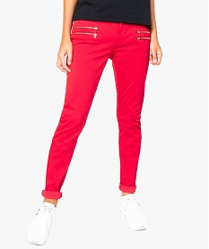 GEMO Pantalon femme slim avec fausses poches zippées devant rouge standard