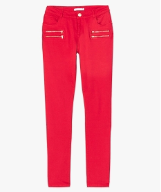 pantalon femme slim avec fausses poches zippees devant rouge pantalons8056601_4
