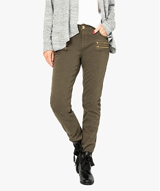 GEMO Pantalon femme slim avec fausses poches zippées devant Vert