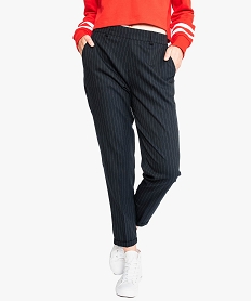 GEMO Pantalon à pinces à motif avec revers en bas de jambe Bleu