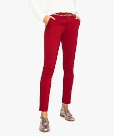 GEMO Pantalon femme en toile coupe slim avec ceinture fine Rouge