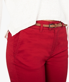 pantalon femme en toile coupe slim avec ceinture fine rouge8057501_2