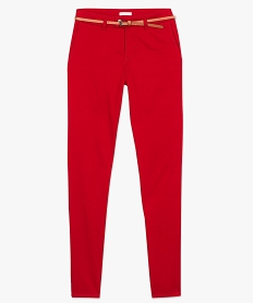 pantalon femme en toile coupe slim avec ceinture fine rouge pantalons8057501_4