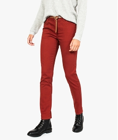 GEMO Pantalon en toile avec fine ceinture pour femme Brun