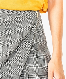 jupe femme motif prince-de-galles courte avec effet portefeuille imprime8058201_2