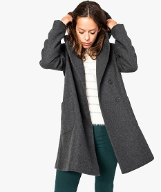 GEMO Manteau femme duffle-coat à capuche et boutonnage asymétrique noir chine