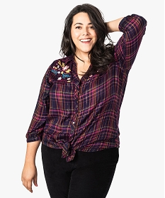 GEMO Chemise à carreaux avec broderies et fil doré vert chine