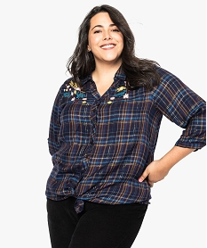 GEMO Chemise à carreaux avec broderies et fil doré Bleu