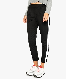 GEMO Pantalon de jogging femme coupe carotte avec bandes latérales Noir