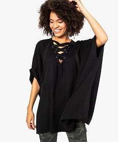 GEMO Pull cape avec décolleté lacets Noir