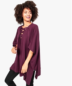 GEMO Pull cape avec décolleté lacets Rouge
