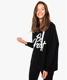 GEMO Pull à capuche aspect sweat pour femme Noir