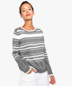 GEMO Pull femme tricolore avec rayures multimatières Imprimé