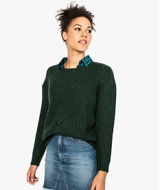 GEMO Pull femme en grosse maille ajourée Vert