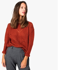 GEMO Pull femme en grosse maille ajourée marron standard