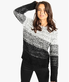 GEMO Pull femme en grosse maille duveteuse effet dégradé Noir