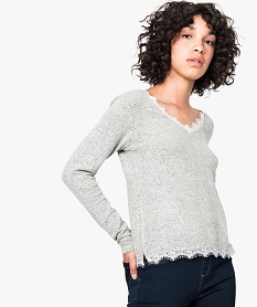 pull toucher cachemire avec dentelle et ruban gris8062601_1