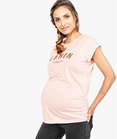 GEMO Tee-shirt de grossesse à manches courtes et inscription poitrine Rose