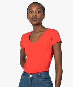 GEMO Tee-shirt femme à manches courtes et col V Orange