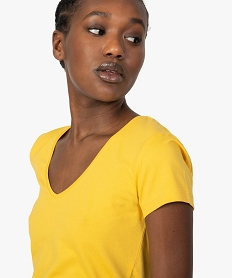 tee-shirt femme a manches courtes et col v jaune8064801_2
