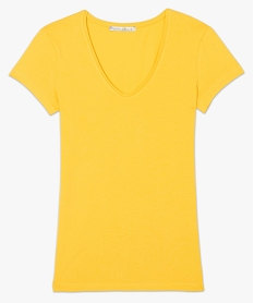 tee-shirt femme a manches courtes et col v jaune8064801_4