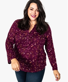 GEMO Tunique femme fluide imprimée à décolleté boutonné Violet