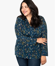 GEMO Tunique femme fluide imprimée à décolleté boutonné Bleu