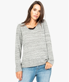 GEMO Pull pailleté avec empiècements en dentelle contrastante gris standard