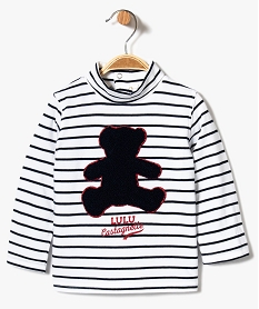 GEMO Tee-shirt rayée à manches longues et col roulé - Lulu Castagnette blanc vif